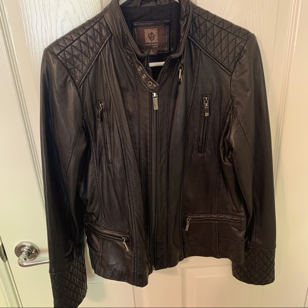 Anne Klein Leather Moto Jacket Sz L